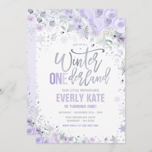 Invitation Hiver ONE derland 1er anniversaire Silver Lilac Pu (Devant / Derrière)