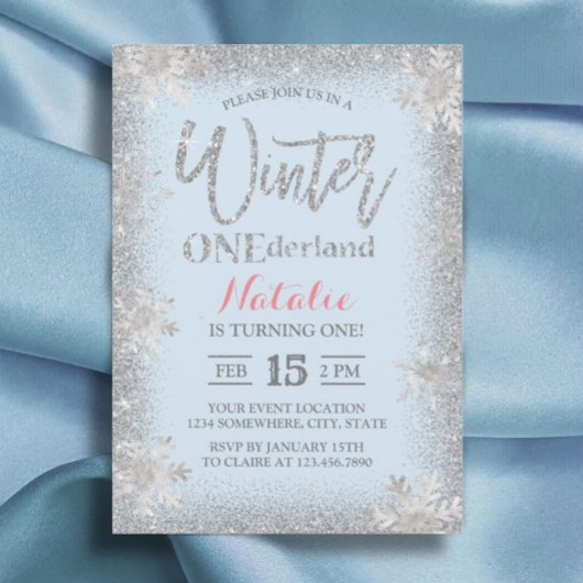 Invitation Hiver ONE derland 1er anniversaire Silver Snowflak