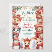 Invitation Hiver ONE derland Animaux Noël 1er anniversaire (Devant)