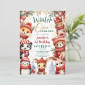 Invitation Hiver ONE derland Animaux Noël 1er anniversaire (Debout devant)