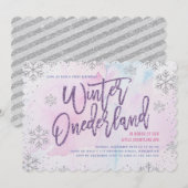 Invitation Hiver ONE derland Anniversaire Argent violet rose (Devant / Derrière)
