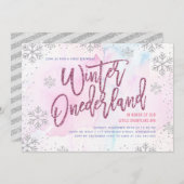 Invitation Hiver ONE derland Anniversaire Parties scintillant (Devant / Derrière)