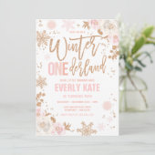 Invitation Hiver ONE derland Anniversaire Rose Or et rose (Debout devant)