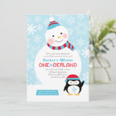 Invitation Hiver ONE derland Anniversaire Snowman et Penguin (Debout devant)