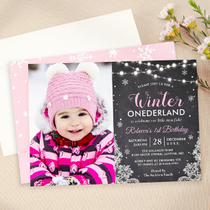 Invitation Hiver ONE derland Baby Girl 1er anniversaire Photo