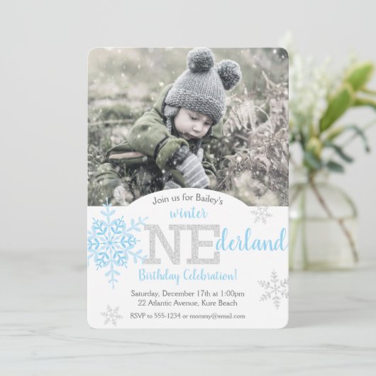 Invitation Hiver ONE derland Blue Silver Parties scintillant (Debout devant)