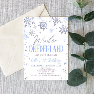 Invitation Hiver ONE derland Blue Snowflake fête d'anniversai