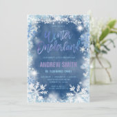 Invitation Hiver ONE derland Blue Snowflakes Anniversaire (Debout devant)