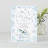 Invitation Hiver ONE derland Blue Winter Sleigh 1er anniversa (Debout devant)