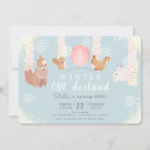 Invitation Hiver ONE derland Bois Animaux Anniversaire (Devant)