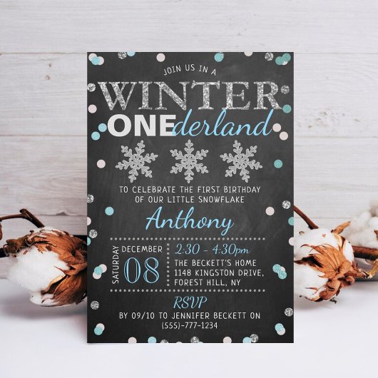 Invitation Hiver ONE derland Chalkboard 1er anniversaire