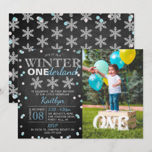 Invitation Hiver ONE derland Chalkboard 1er Anniversaire Phot