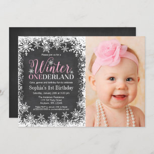 Invitation Hiver ONE derland Chalkboard de neige 1er annivers
