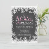 Invitation Hiver ONE derland Chalkboard de neige 1er annivers (Debout devant)