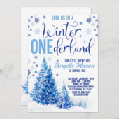 Invitation Hiver ONE derland fête d'anniversaire (Devant / Derrière)