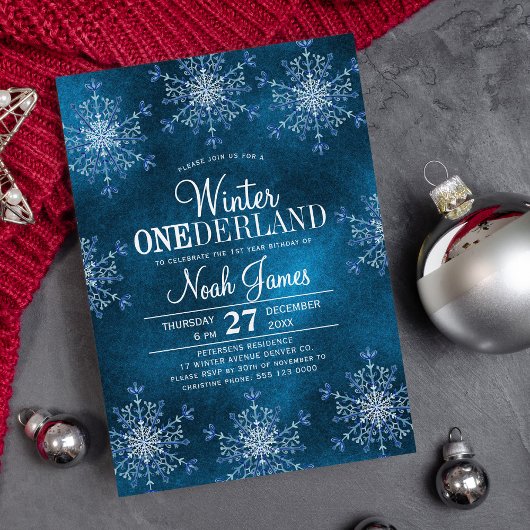 Invitation Hiver One-derland flocons de neige garçon premier