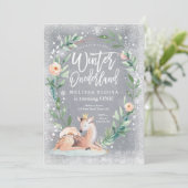 Invitation Hiver ONE derland Floral Silver Deer Anniversaire (Debout devant)