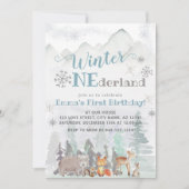 Invitation Hiver ONE derland Forêt forestière Animaux Anniver (Devant)