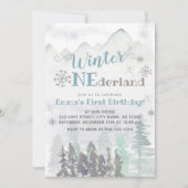 Invitation Hiver ONE derland Forêt forestière Anniversaire (Devant)