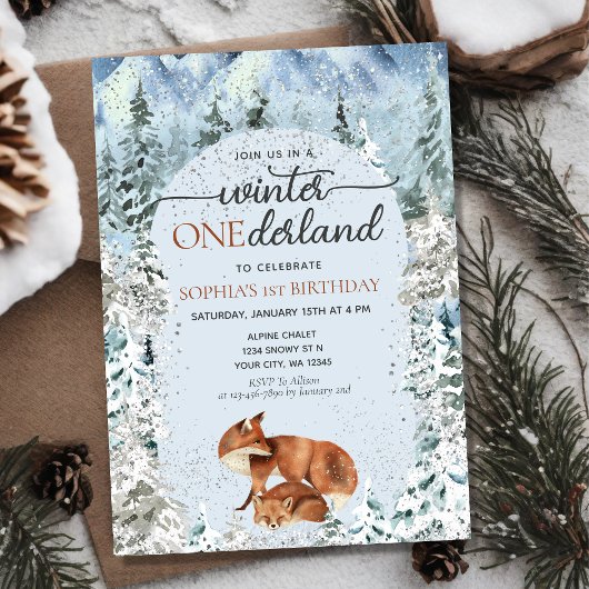 Invitation Hiver ONE derland Garçon fille 1er premier anniver