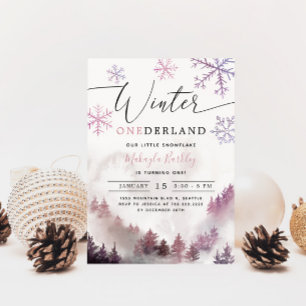 Invitation Hiver ONE derland Girl 1er Anniversaire Mountain