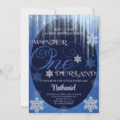 Invitation Hiver ONE derland Parties scintillant Bleu 1er ann (Devant)
