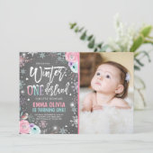 Invitation Hiver ONE derland Pink Silver 1er anniversaire (Debout devant)