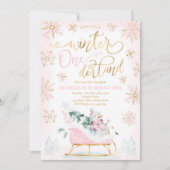 Invitation Hiver ONE derland Pink Winter Sleigh 1er anniversa (Devant)