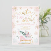 Invitation Hiver ONE derland Pink Winter Sleigh 1er anniversa (Debout devant)