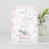 Invitation Hiver ONE derland Pink Winter Sleigh 1er anniversa (Debout devant)