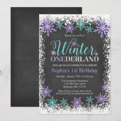 Invitation Hiver ONE derland Purple Chalkboard 1er anniversai (Devant / Derrière)