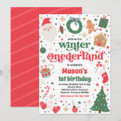 Invitation Hiver ONE derland Red Noël fête d'anniversaire (Devant / Derrière)