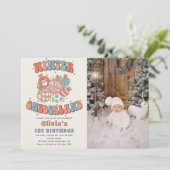 Invitation Hiver ONE derland Retro Noël Anniversaire Photo (Debout devant)