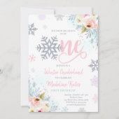 Invitation Hiver ONE derland rose argent fleuri 1er anniversa (Devant)