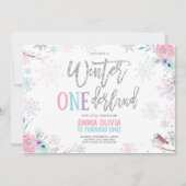 Invitation Hiver ONE derland rose argent fleuri 1er anniversa (Devant)