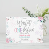 Invitation Hiver ONE derland rose argent fleuri 1er anniversa (Debout devant)