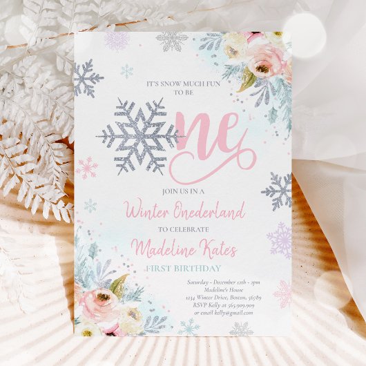 Invitation Hiver ONE derland rose argent fleuri 1er anniversa