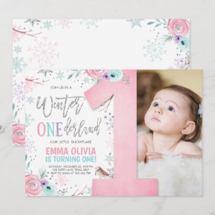 Invitation Hiver ONE derland rose argent fleuri 1er anniversa