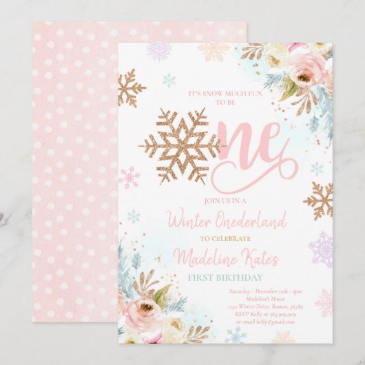Invitation Hiver ONE derland Rose Gold Blush rose Anniversair (Devant / Derrière)