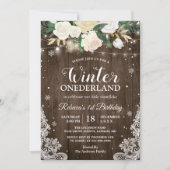 Invitation Hiver ONE derland Rustique Floral Baby 1er anniver (Devant)