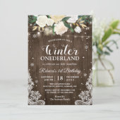 Invitation Hiver ONE derland Rustique Floral Baby 1er anniver (Debout devant)