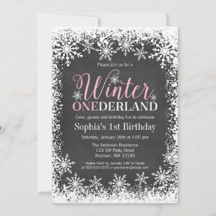 Invitation Hiver ONE derland Snow Chalkboard 1er anniversaire