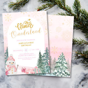 Invitation Hiver ONE derland Snowman Girl 1er Anniversaire ro