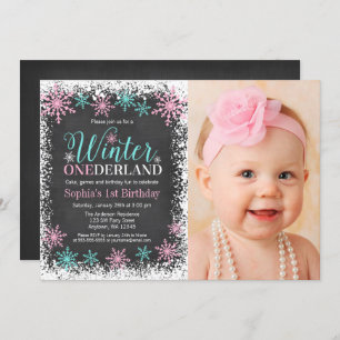 Invitation Hiver ONE derland Turquoise Chalkboard 1er anniver