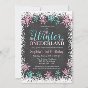 Invitation Hiver ONE derland Turquoise Chalkboard 1er anniver