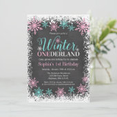 Invitation Hiver ONE derland Turquoise Chalkboard 1er anniver (Debout devant)