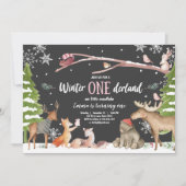 Invitation Hiver ONE derland Woodland Pink Anniversaire (Devant)