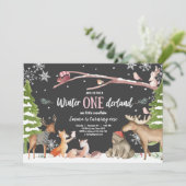 Invitation Hiver ONE derland Woodland Pink Anniversaire (Debout devant)