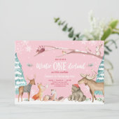 Invitation Hiver ONE derland Woodland Pink Anniversaire (Debout devant)