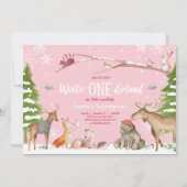 Invitation Hiver ONE derland Woodland Pink Anniversaire (Devant)